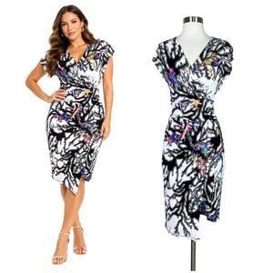 Just Cavalli | Coral Reef Print Asymmetric Designer Sheath Dress IT 40 M